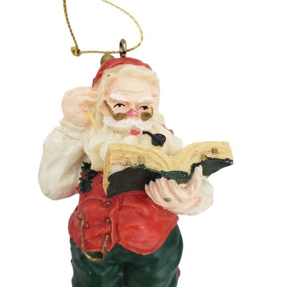 VTG Christmas Ornaments 2pc Resin Santa Claus Toy Shop Chef Reading Book 3" - Picture 2 of 6
